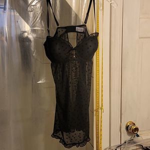 Nwot, Intimate Apparell Black Sheer Teddy Bustier Sz L, has hearts 💕, 💎 chain